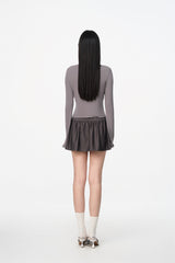 Grey Satin Pleated Mini Skirt