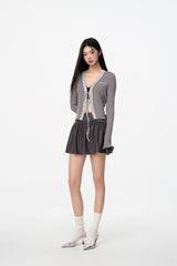 Grey Satin Pleated Mini Skirt
