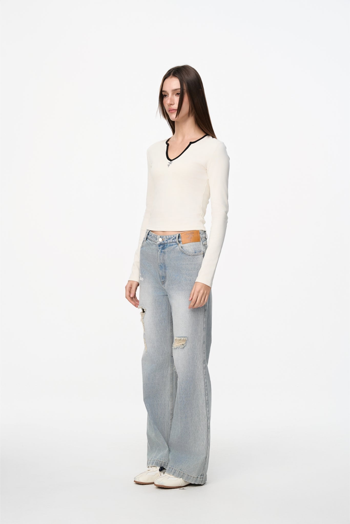 White & Black V-Neck Top