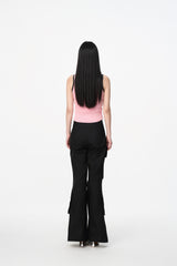 Black & Pink Logo Asymmetric Neck Tank Top