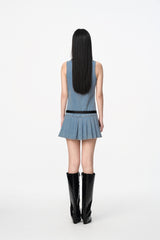 Sleeveless Pleated Denim Dress