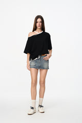 False Two-Piece Black & White Cold Shoulder Tee