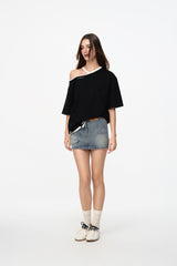 False Two-Piece Black & White Cold Shoulder Tee