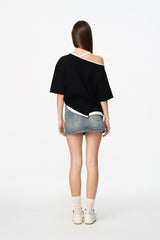 False Two-Piece Black & White Cold Shoulder Tee
