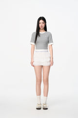 White Elastic Logo Tiered Skirt
