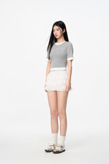 White Elastic Logo Tiered Skirt