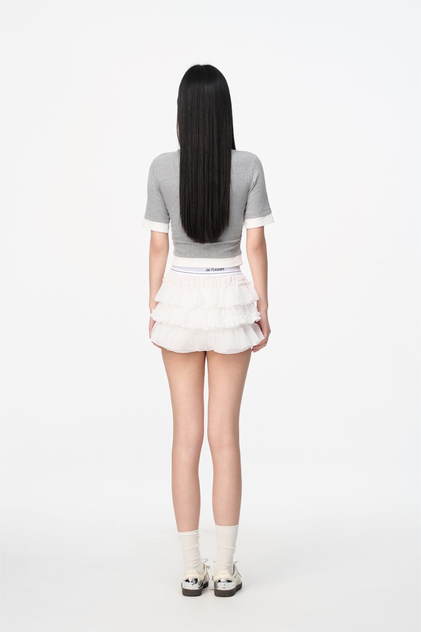 White Elastic Logo Tiered Skirt