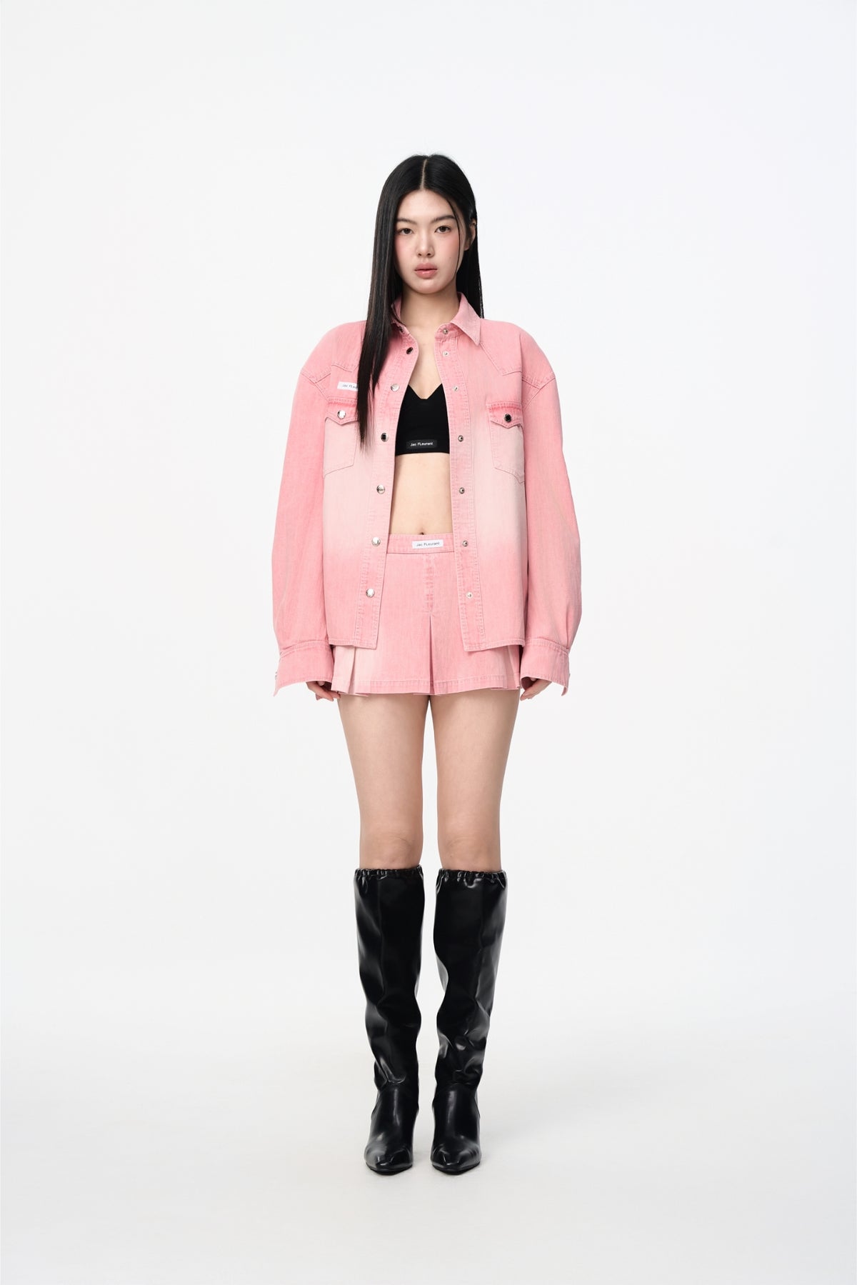 Pink Washed Denim Mini Skirt - Set