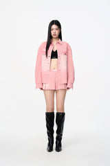 Pink Washed Denim Mini Skirt - Set