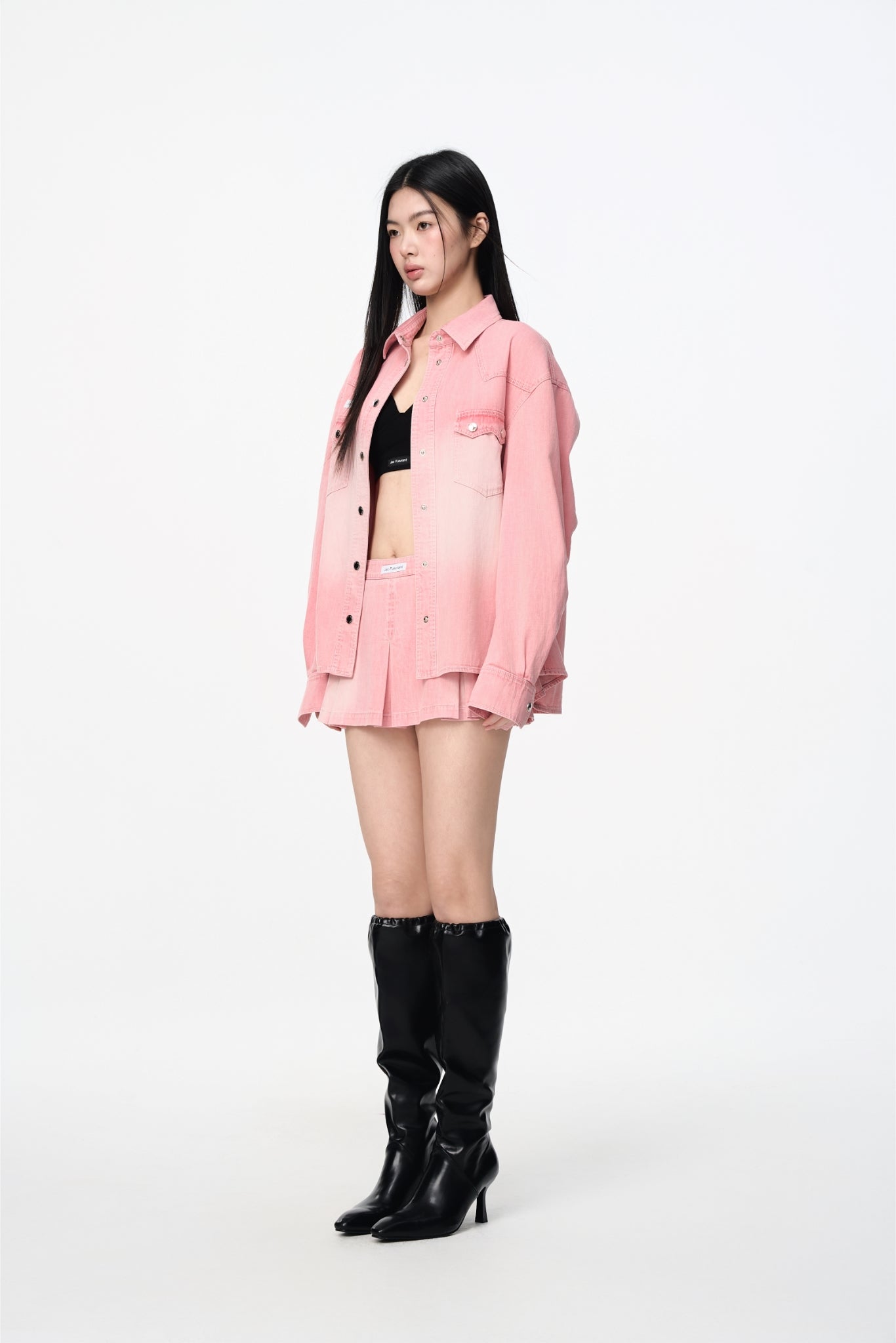 Pink Washed Denim Mini Skirt - Set