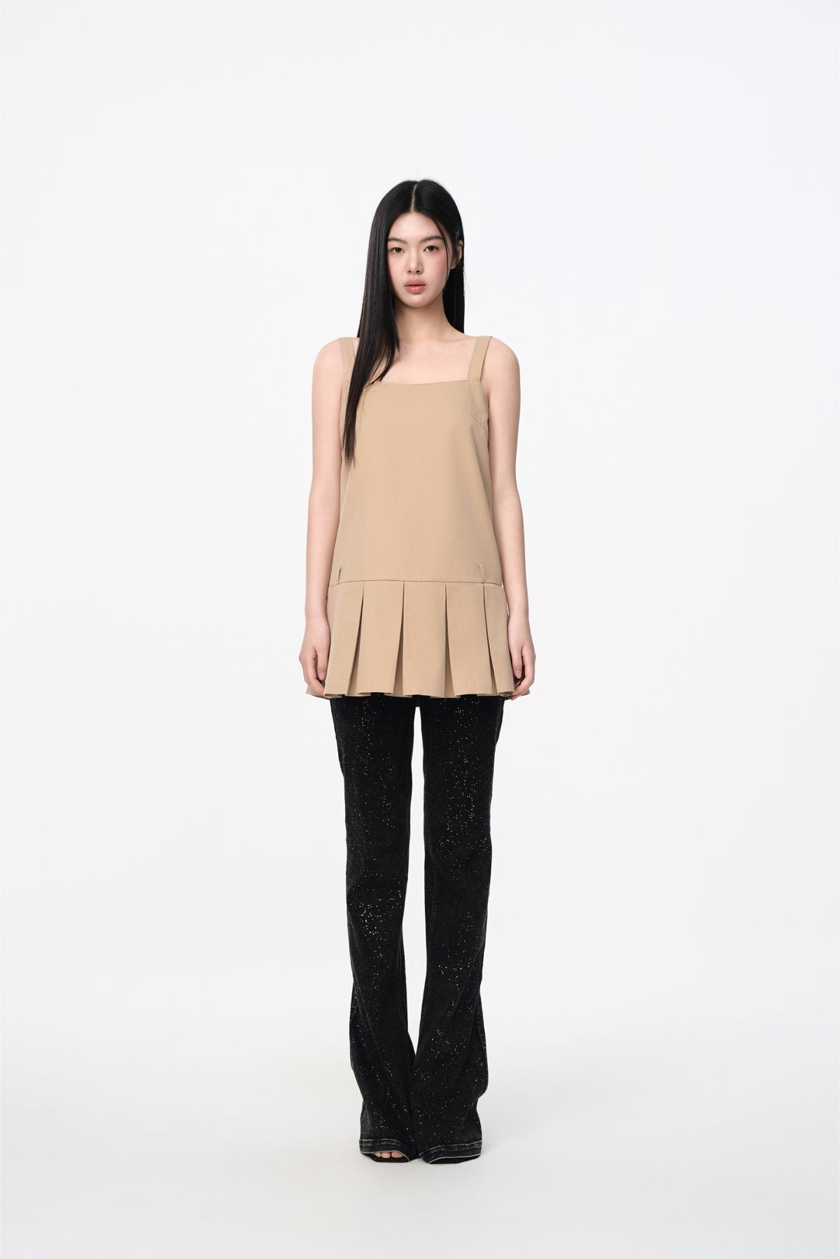 Khaki Pleated Slip Dress