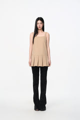 Khaki Pleated Slip Dress