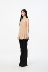 Khaki Pleated Slip Dress