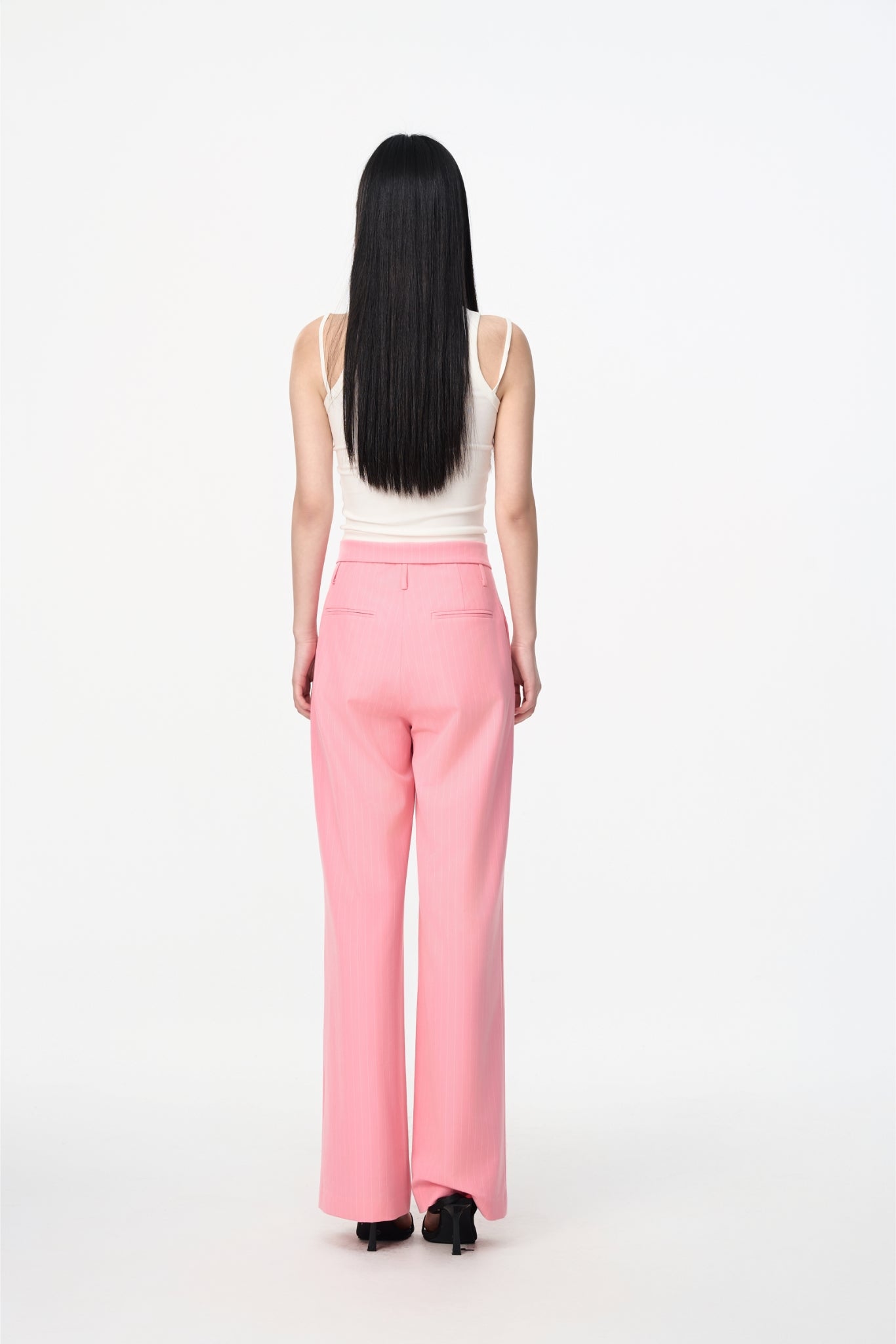 Elastic Rib Logo Black Stripe Fold-Over Waist Trousers