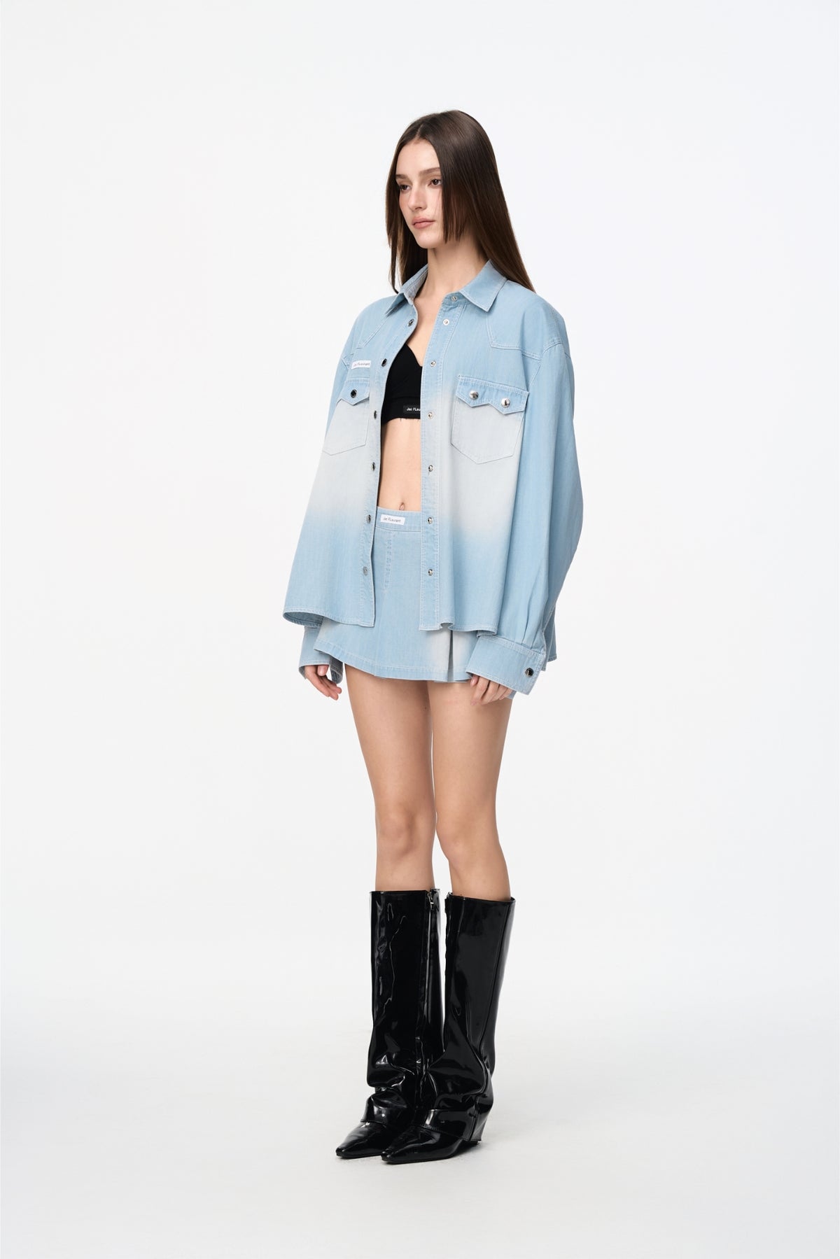 Blue Washed Denim Mini Skirt - Set