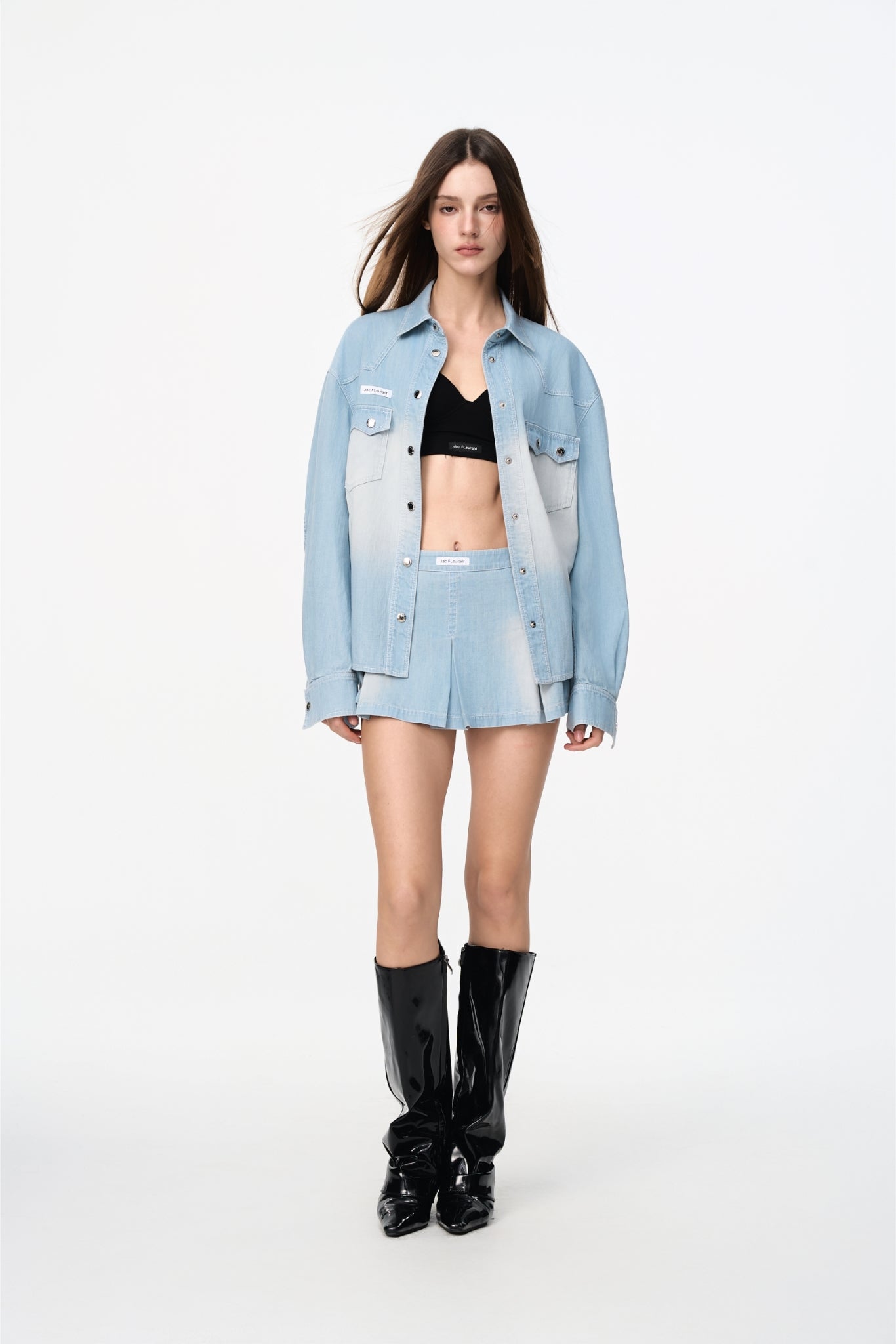 Blue Washed Denim Mini Skirt - Set