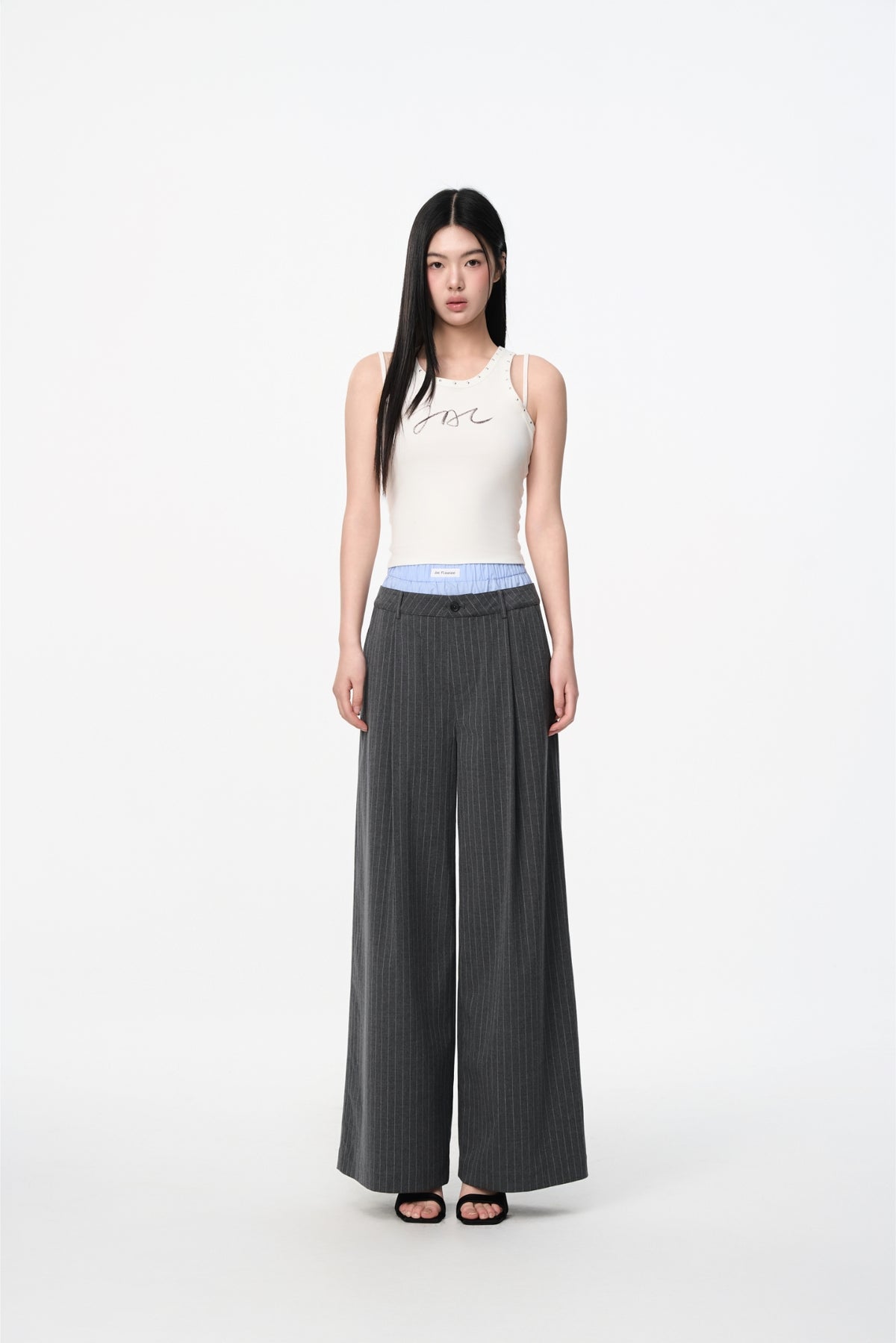 Blue & Grey Two-Piece Double Waist Stripe Trousers