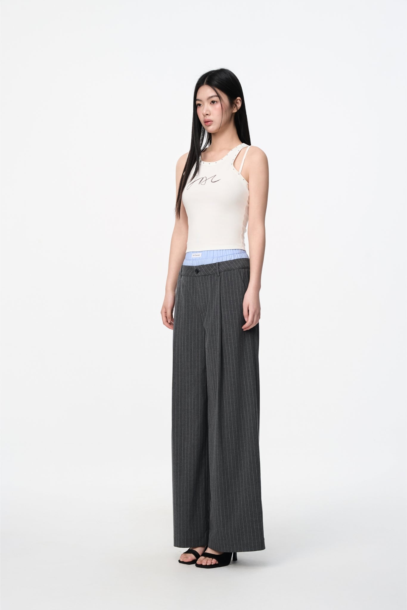 Blue & Grey Two-Piece Double Waist Stripe Trousers