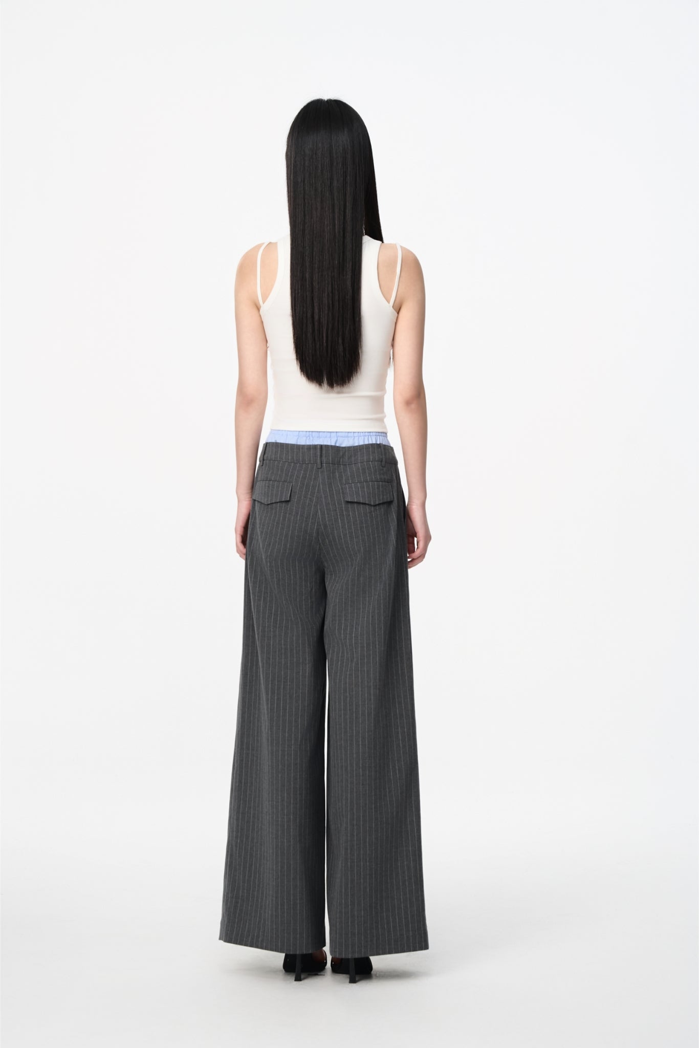 Blue & Grey Two-Piece Double Waist Stripe Trousers