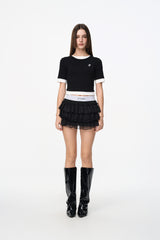 Black Elastic Logo Tiered Skirt
