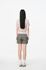 Grey Elastic Rib Logo Bermuda Shorts