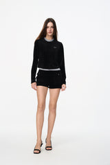 Silver Glitter Waist Black Velvet Top - Set