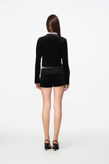 Silver Glitter Waist Black Velvet Top - Set
