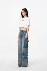White Crop Ombre Logo Beaded Tee