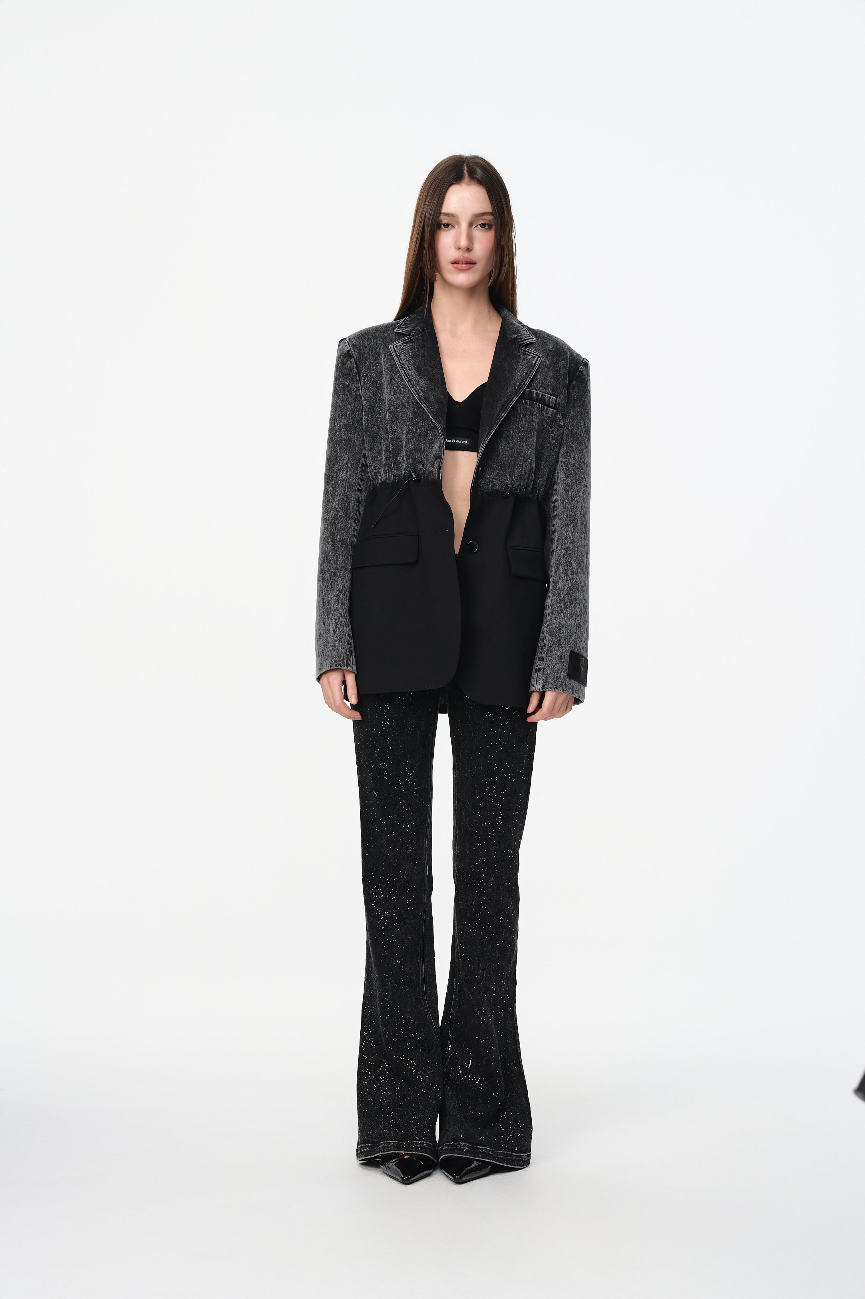Black Denim Panel Blazer