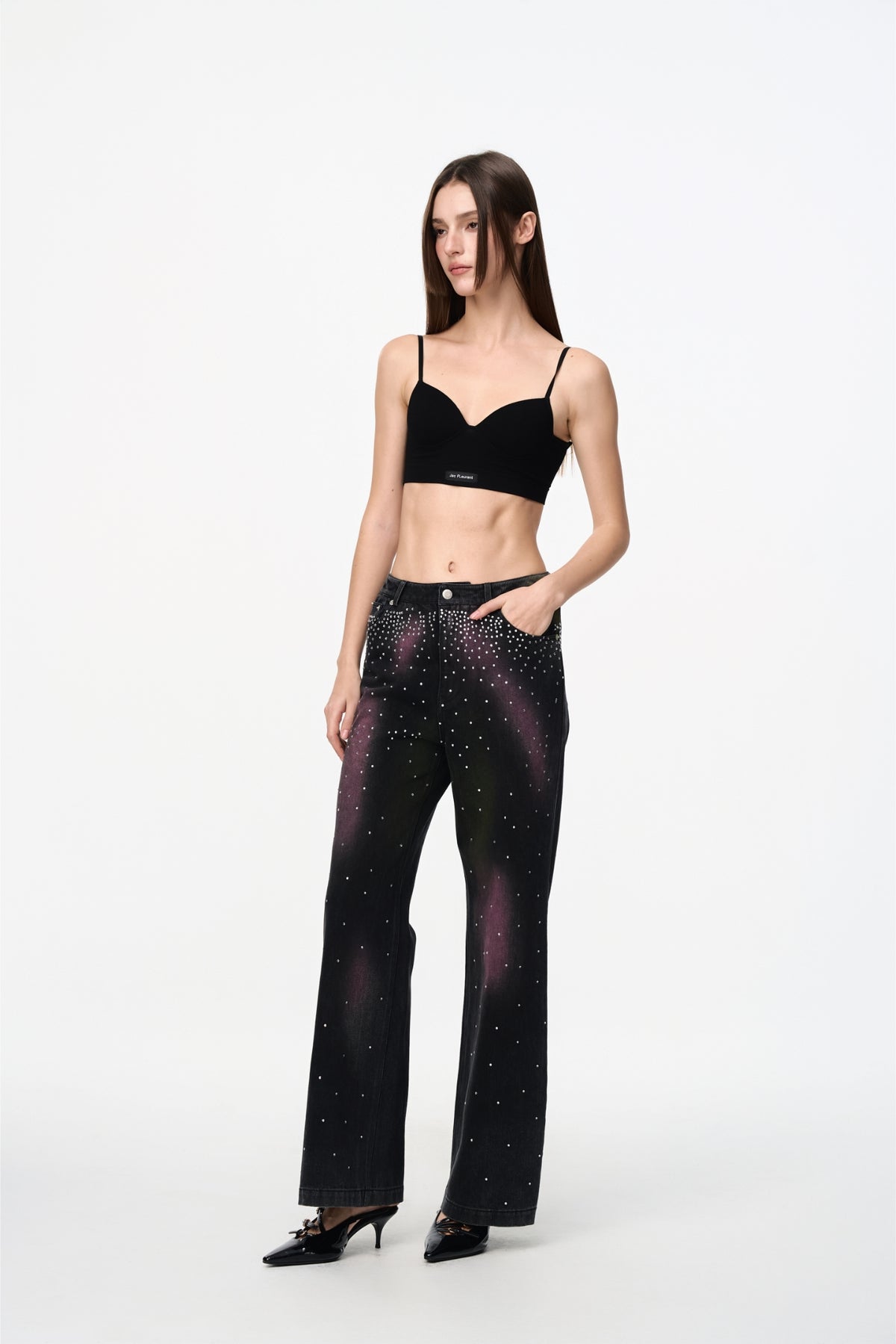 Black Starry Sky Rhinestone Wash Jeans