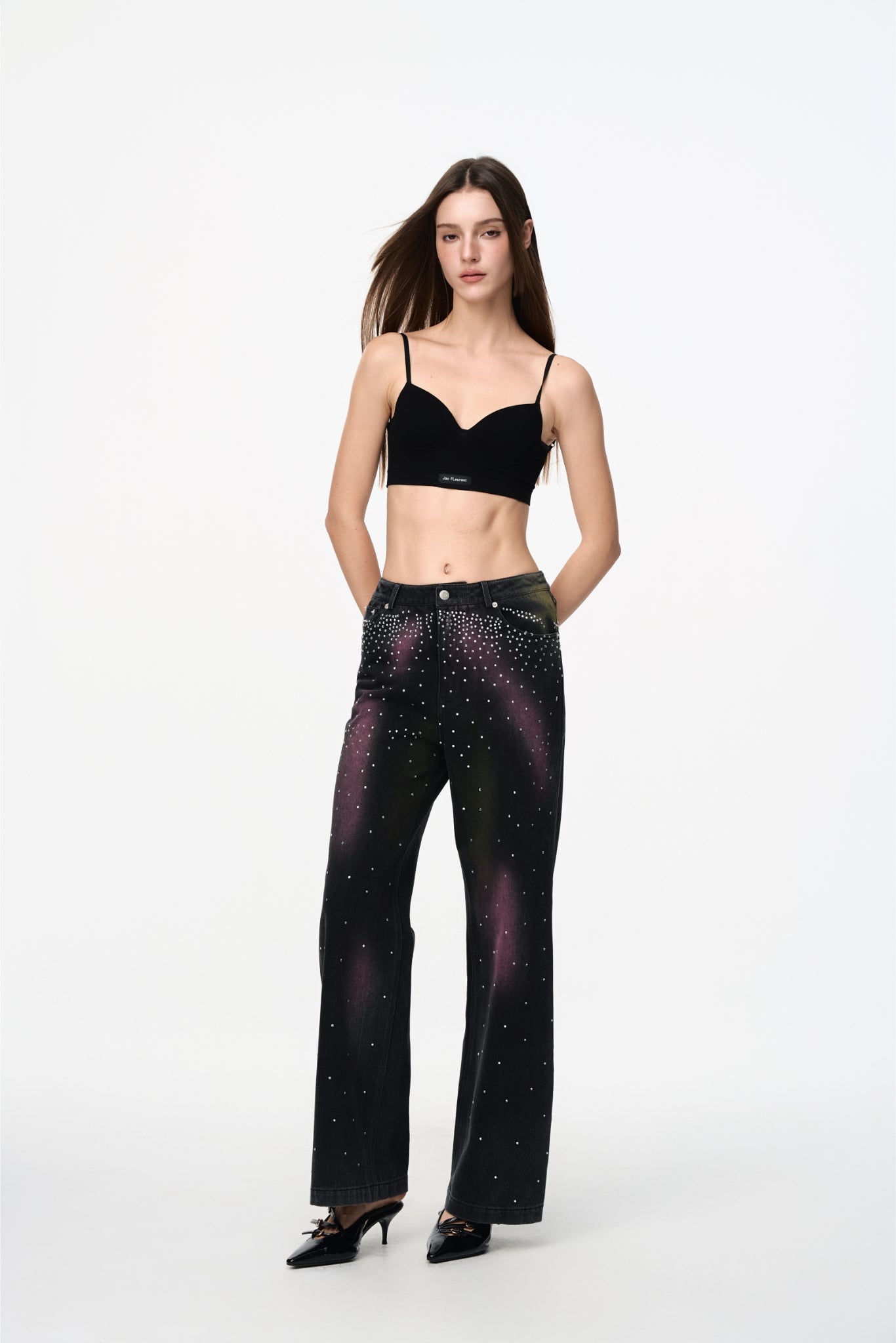 Black Starry Sky Rhinestone Wash Jeans