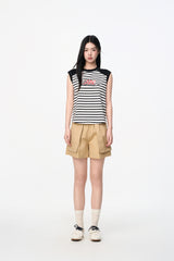 Khaki Elastic Rib Logo Bermuda Shorts