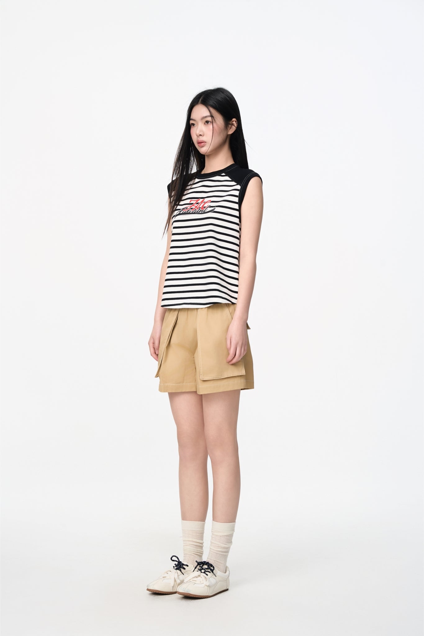 Khaki Elastic Rib Logo Bermuda Shorts