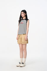 Khaki Elastic Rib Logo Bermuda Shorts