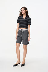 Black & Grey V-Neck Striped Polo