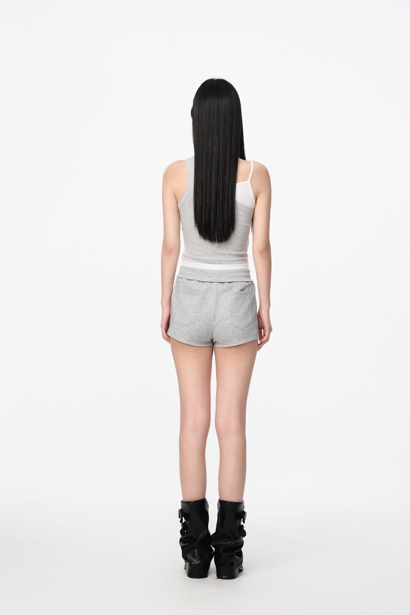 Grey Embroidered Logo Fold-Over Waist Exposed Pocket Shorts - Set