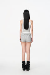 Grey Embroidered Logo Fold-Over Waist Exposed Pocket Shorts - Set