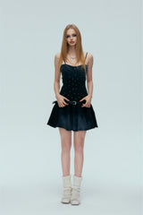 Starry Sky Rhinestone Navy & Blue Denim Skirt