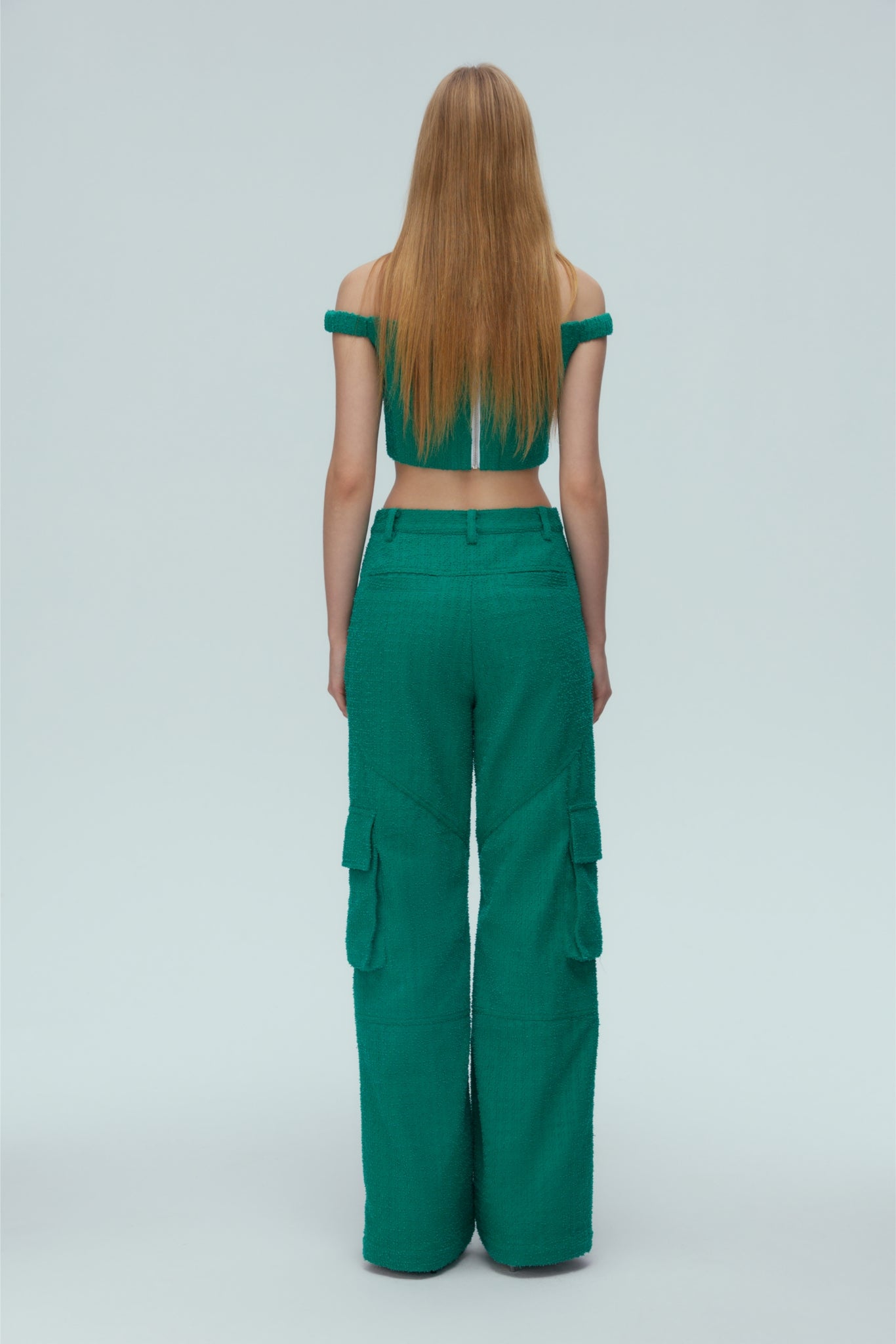 Green Denim Braided Pocket Casual Pants