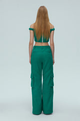 Green Denim Braided Pocket Casual Pants