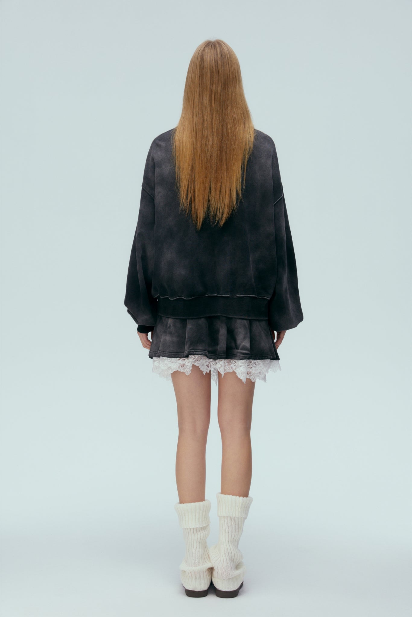 Belted Washed False Two-Piece Pleated Mini Skirt