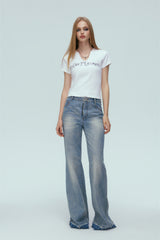 White Zebra Rhinestone V-Neck Tee