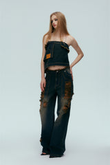 Irregular Denim Chain Top