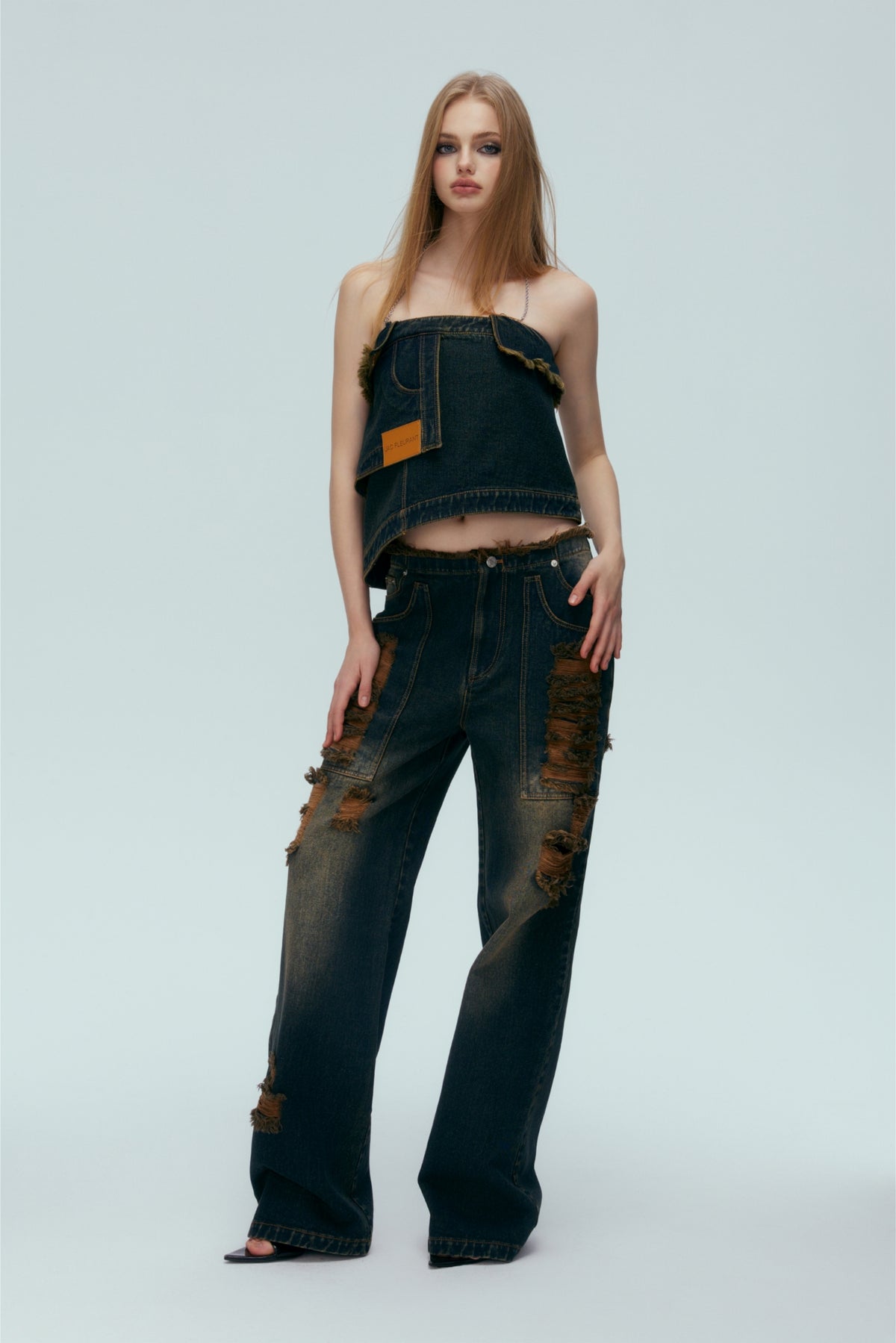 Irregular Denim Chain Top