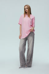Washed Pink Floral Logo Short Sleeve Top
