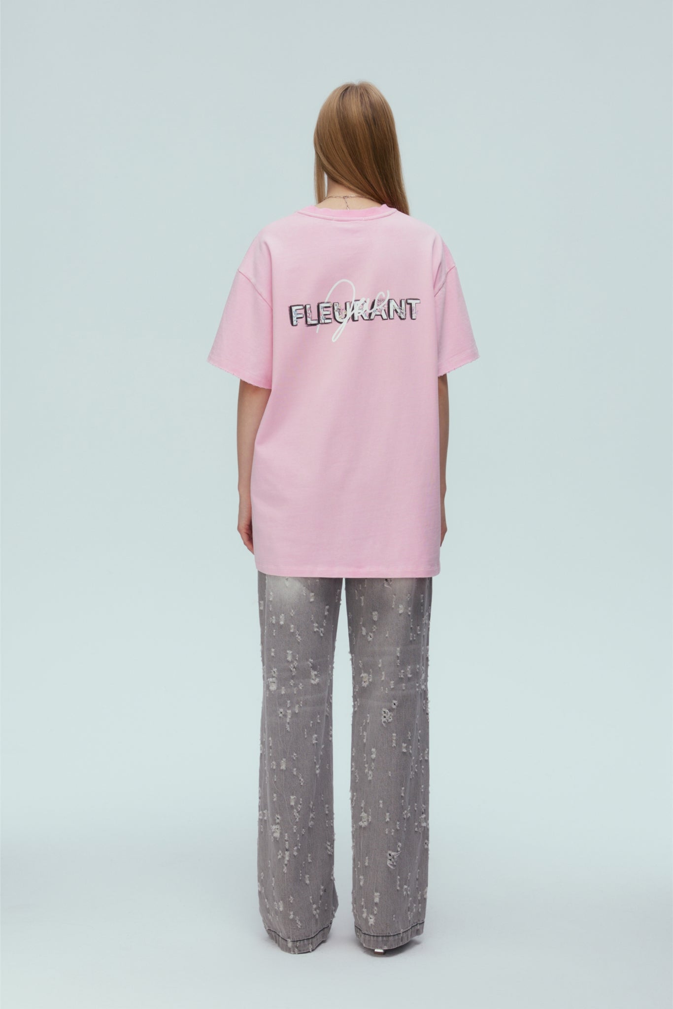 Washed Pink Floral Logo Short Sleeve Top