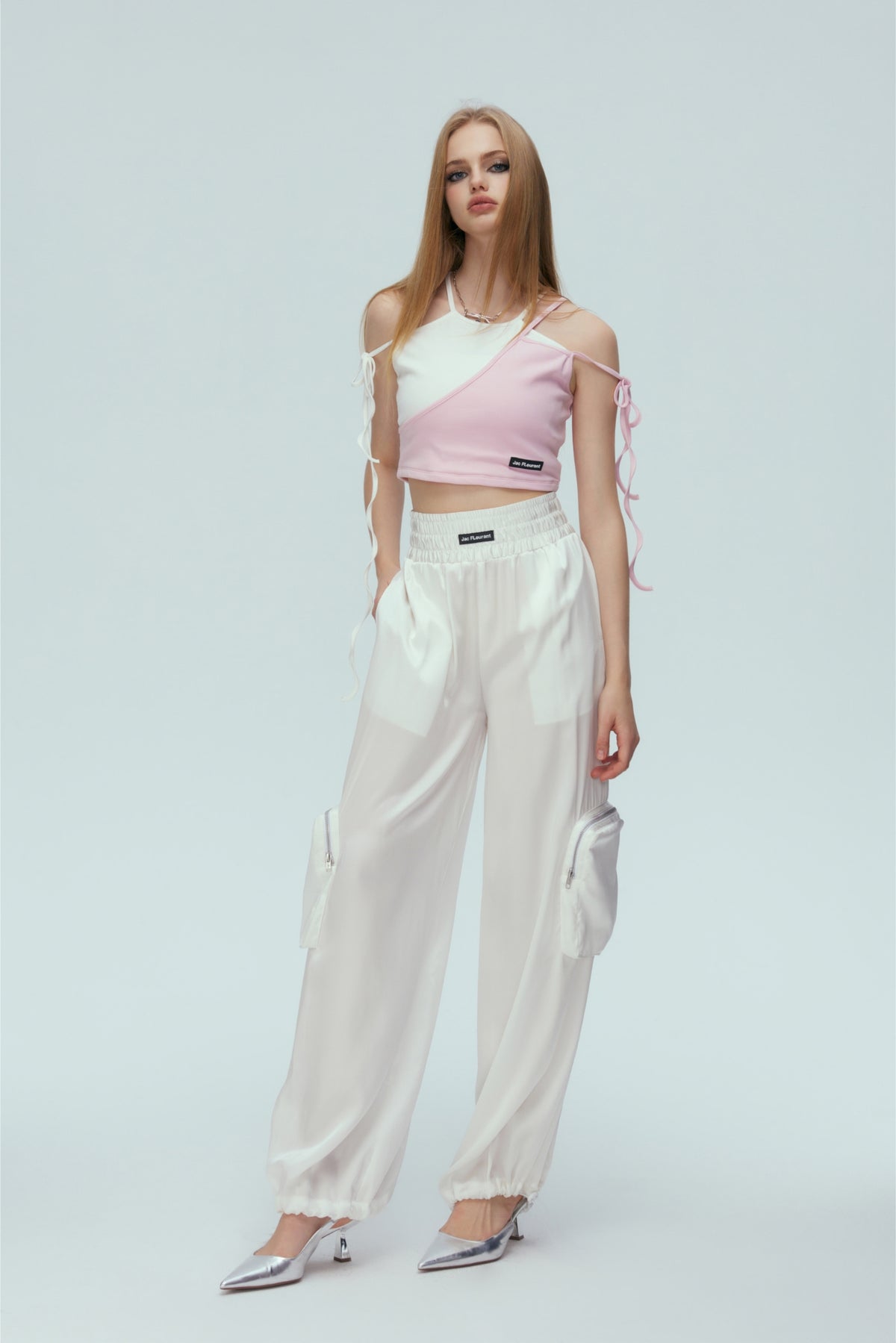 White Satin Pocket Casual Pants