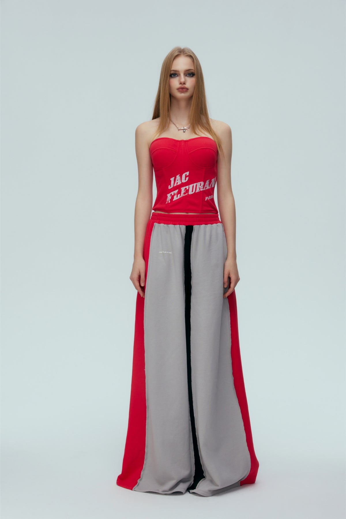 Black, Red & Grey Color Block Wide-Leg Sweatpants