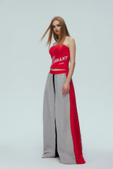 Black, Red & Grey Color Block Wide-Leg Sweatpants