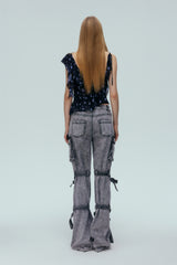 Washed Grey Tie-Detail Pocket Jeans